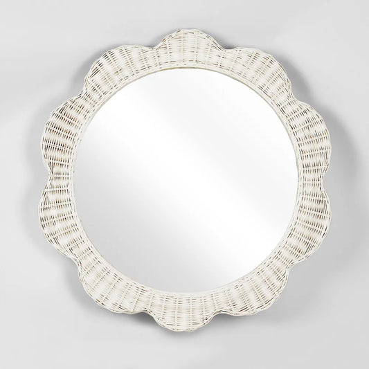 Clarissa White Rattan Scallop Round Mirror