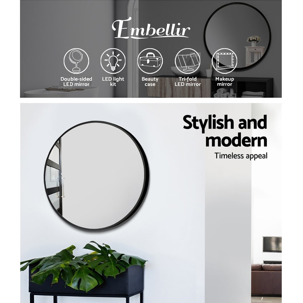 Classic Black Frame Round Mirror