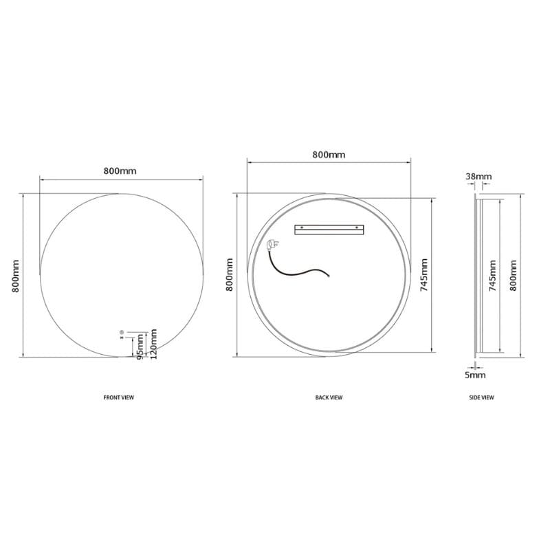 Cyrene Round Frameless LED Mirror