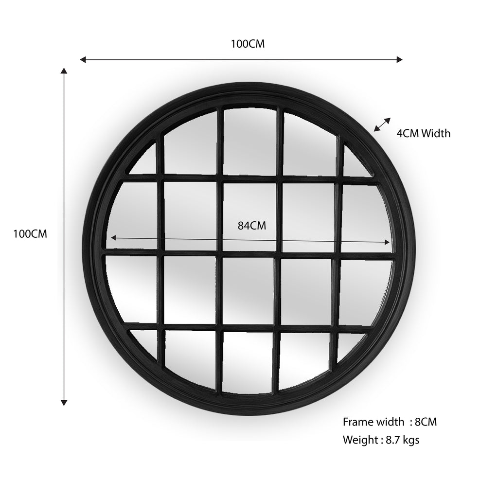 Dafne Black Round Panel Wall Mirror