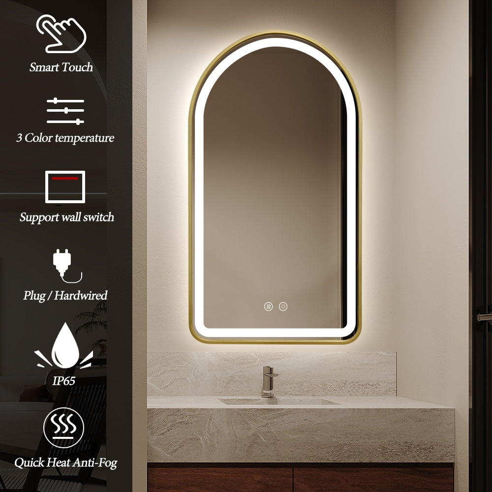 Drakon Arched LED Gold Frame Mirror