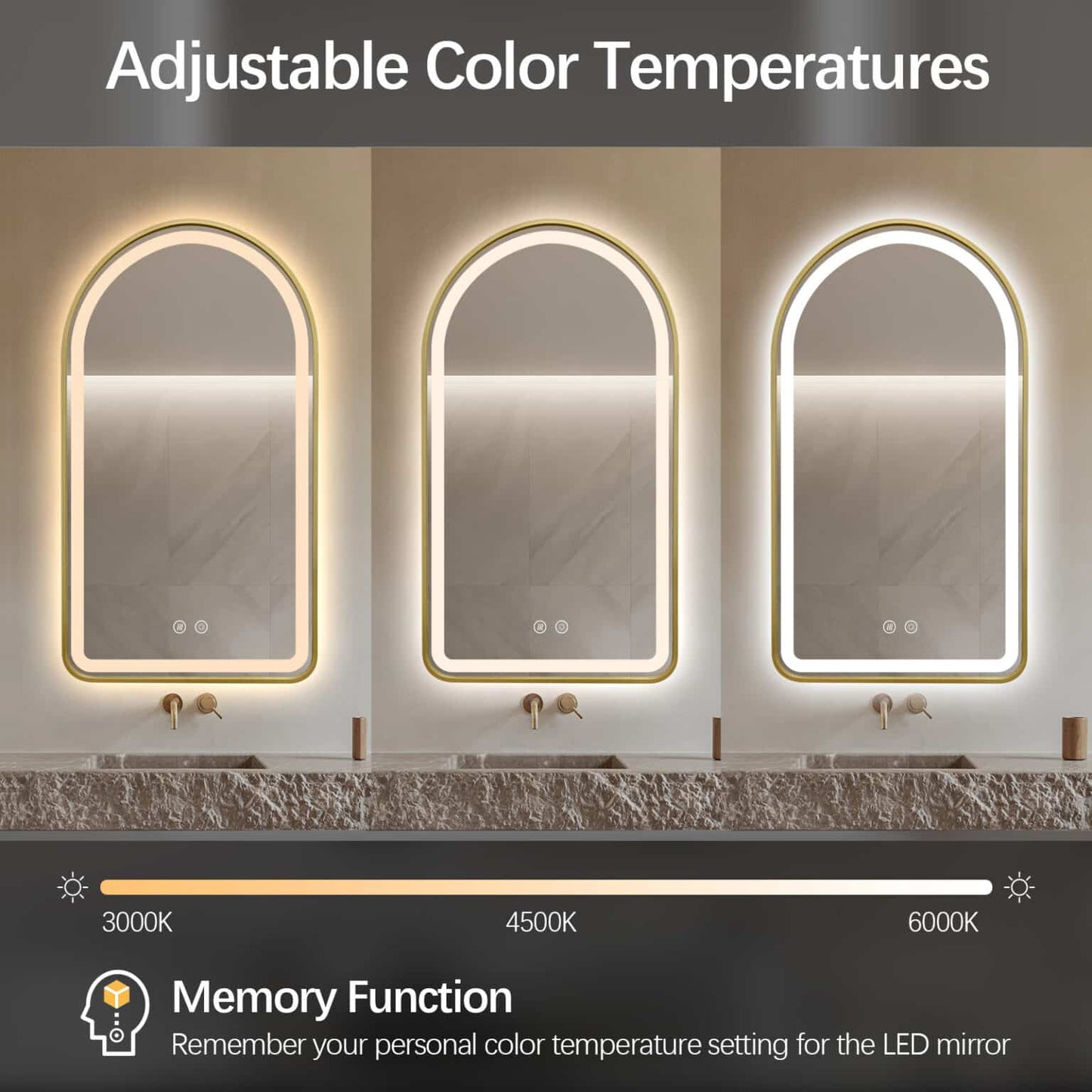 Drakon Arched LED Gold Frame Mirror