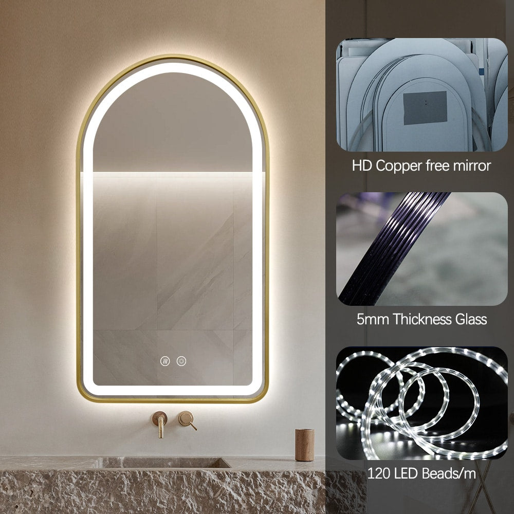 Drakon Arched LED Gold Frame Mirror