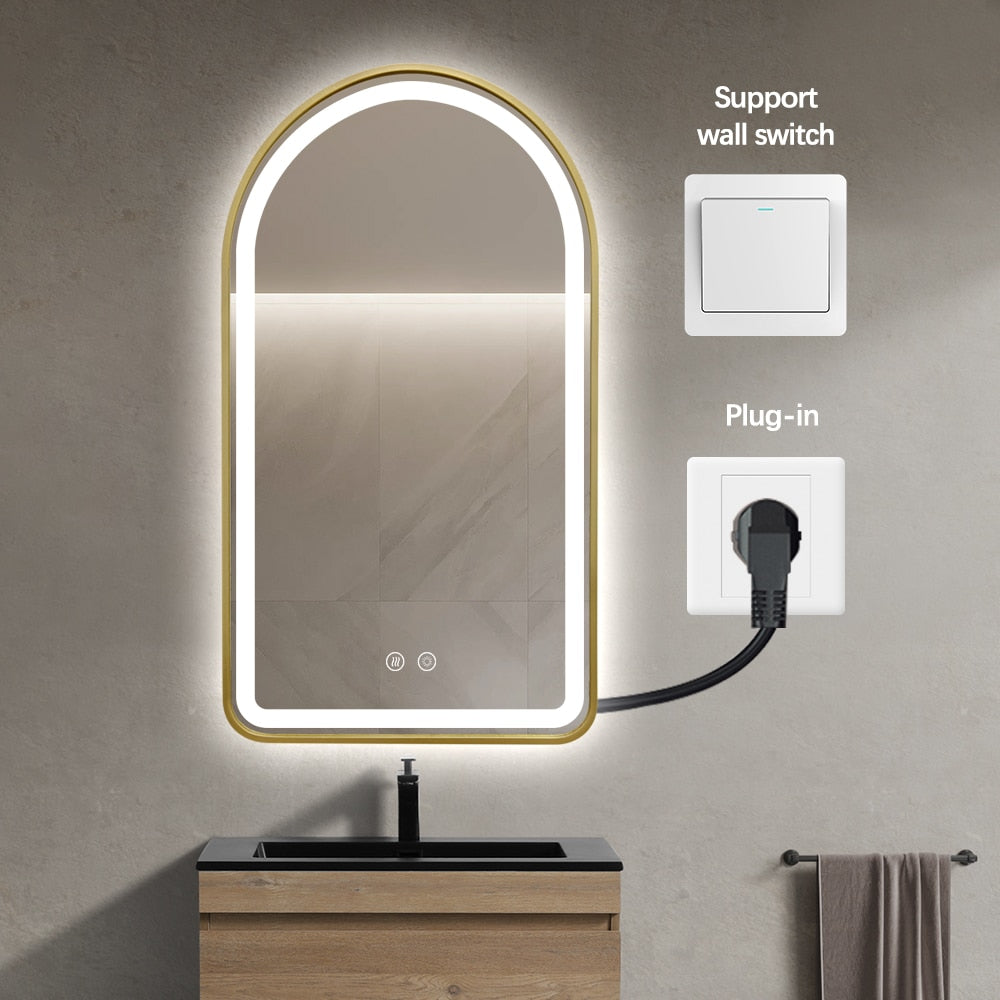 Drakon Arched LED Gold Frame Mirror
