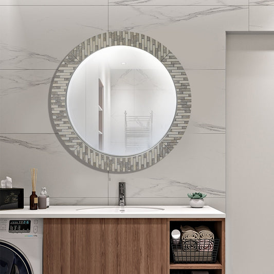 Elian Grey Round Zebra Mosaic Mirror