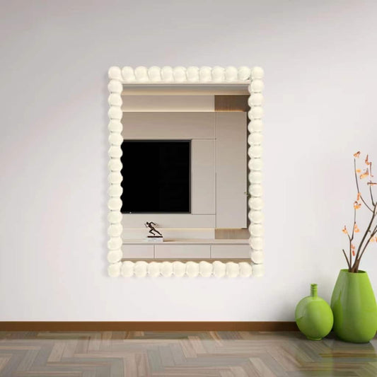 Elyon White Frame Beaded Rectangular Mirror
