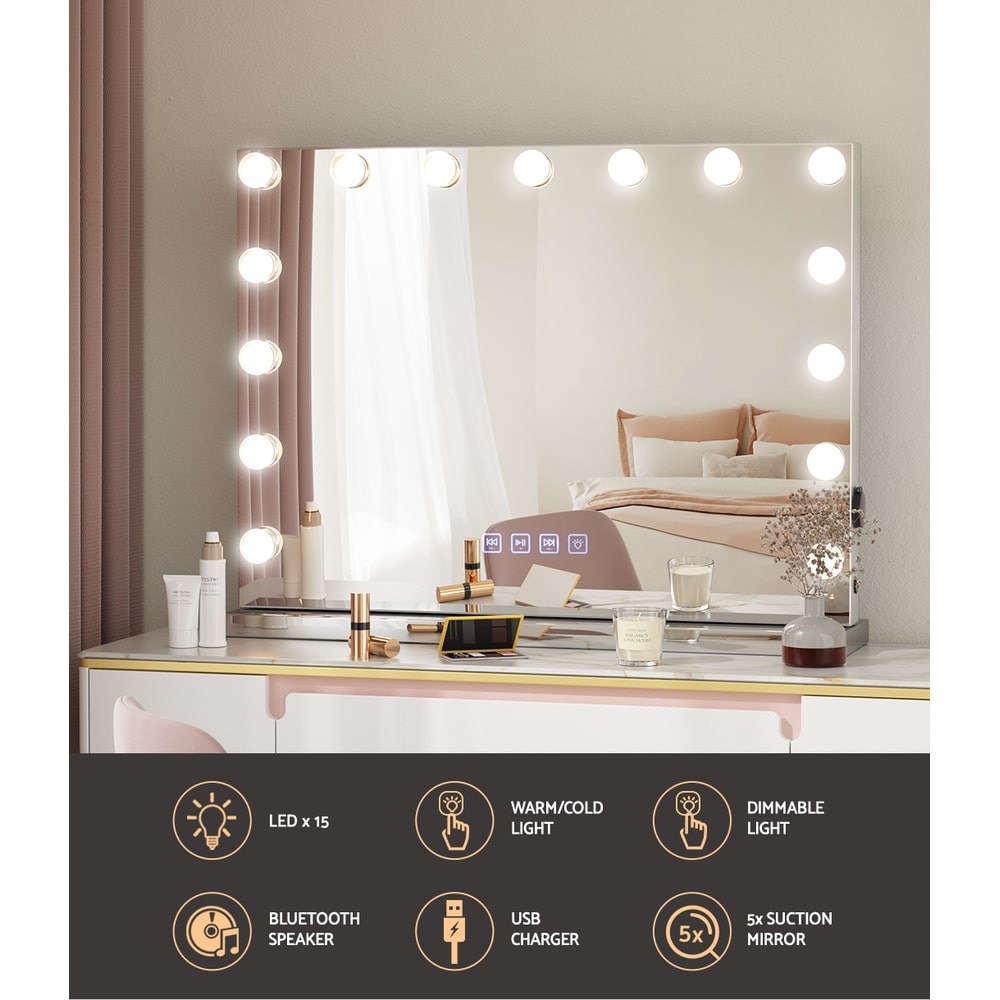 Embellir Bluetooth Hollywood Makeup Mirror 15 Bulbs 58x46cm