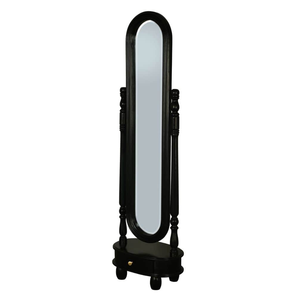 Esther Oval Mirror with Drawer and Stand - Black