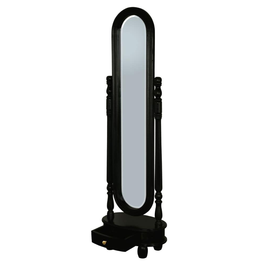 Esther Oval Mirror with Drawer and Stand - Black