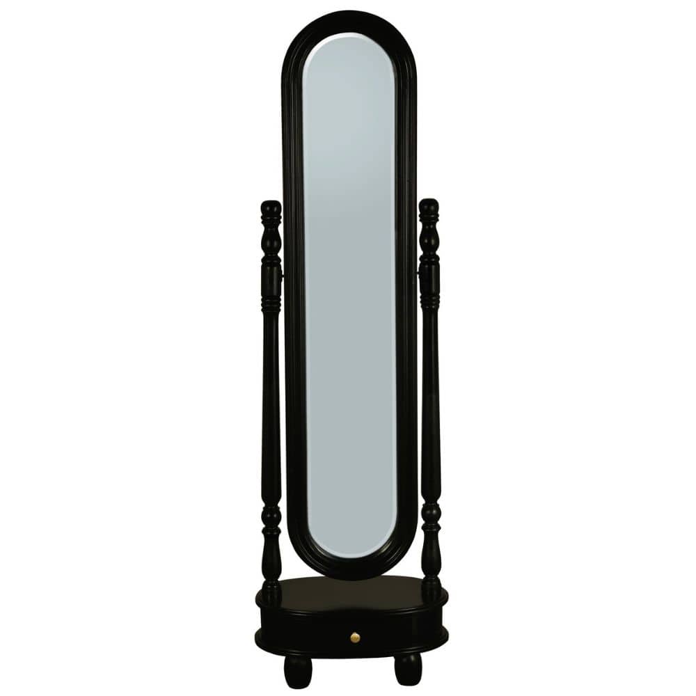 Esther Oval Mirror with Drawer and Stand - Black