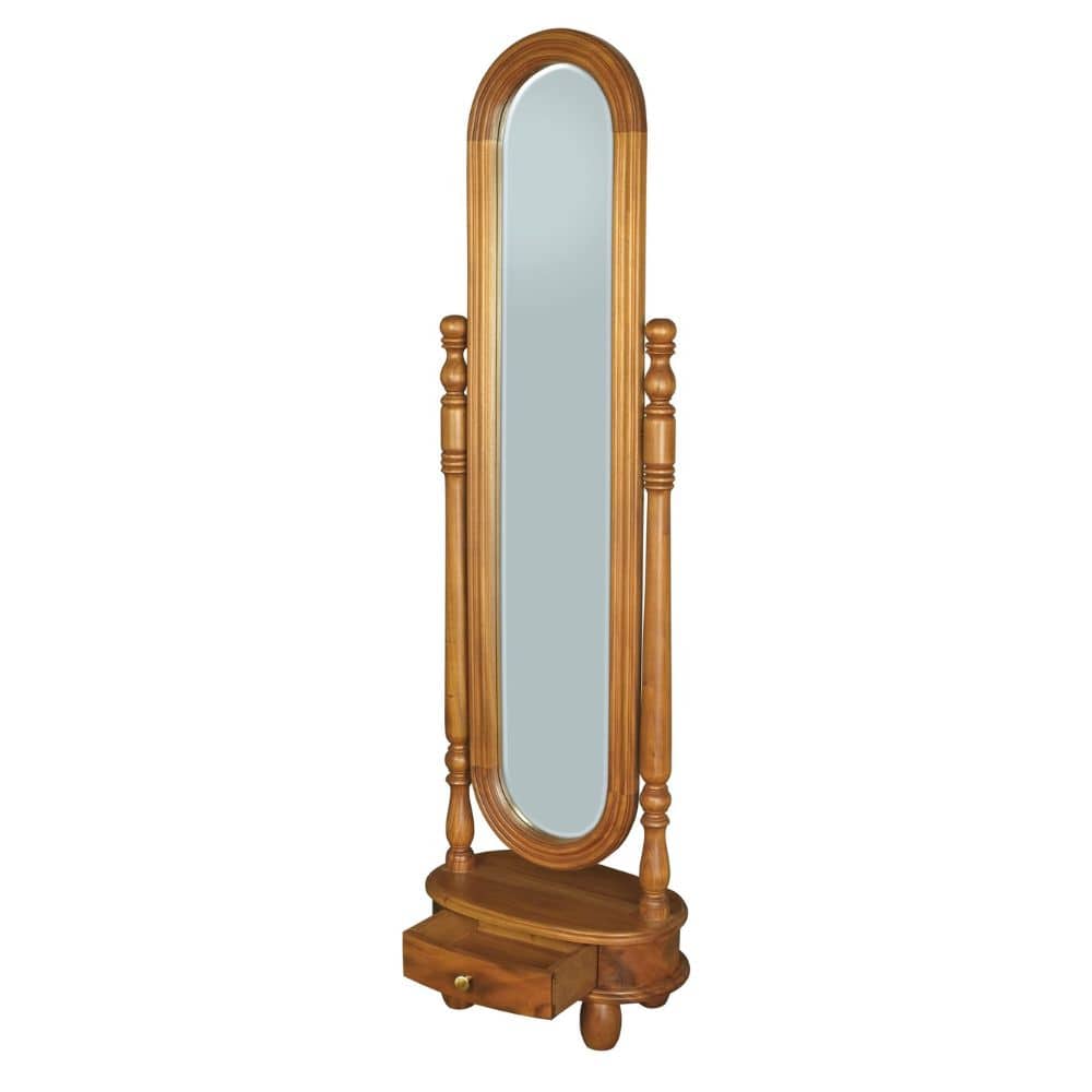 Esther Oval Mirror with Drawer and Stand - Caramel