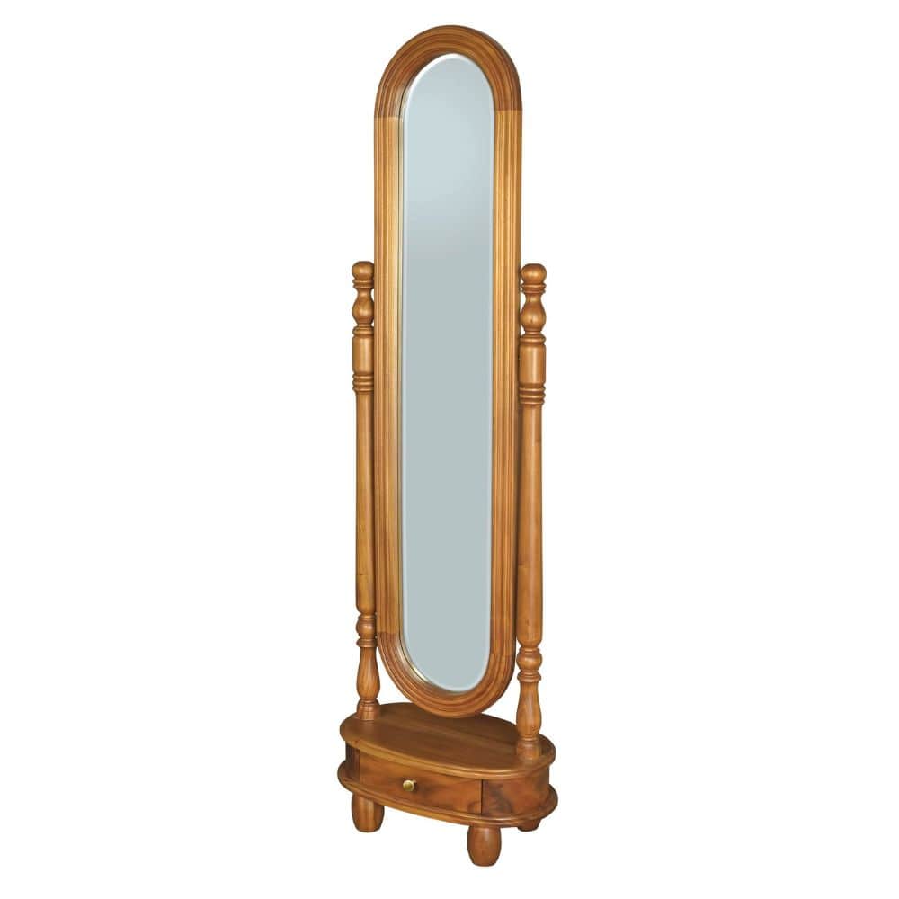 Esther Oval Mirror with Drawer and Stand - Caramel