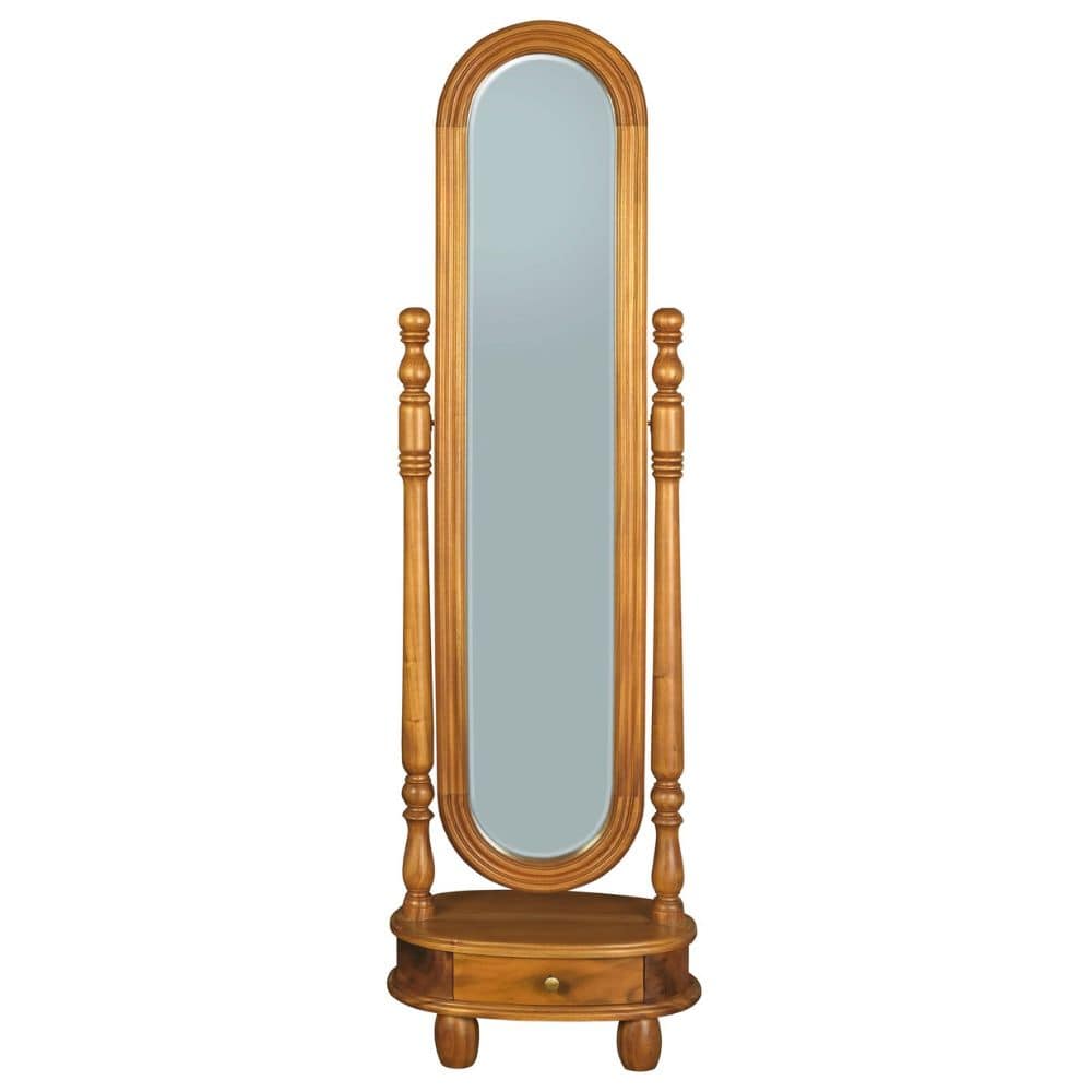 Esther Oval Mirror with Drawer and Stand - Caramel