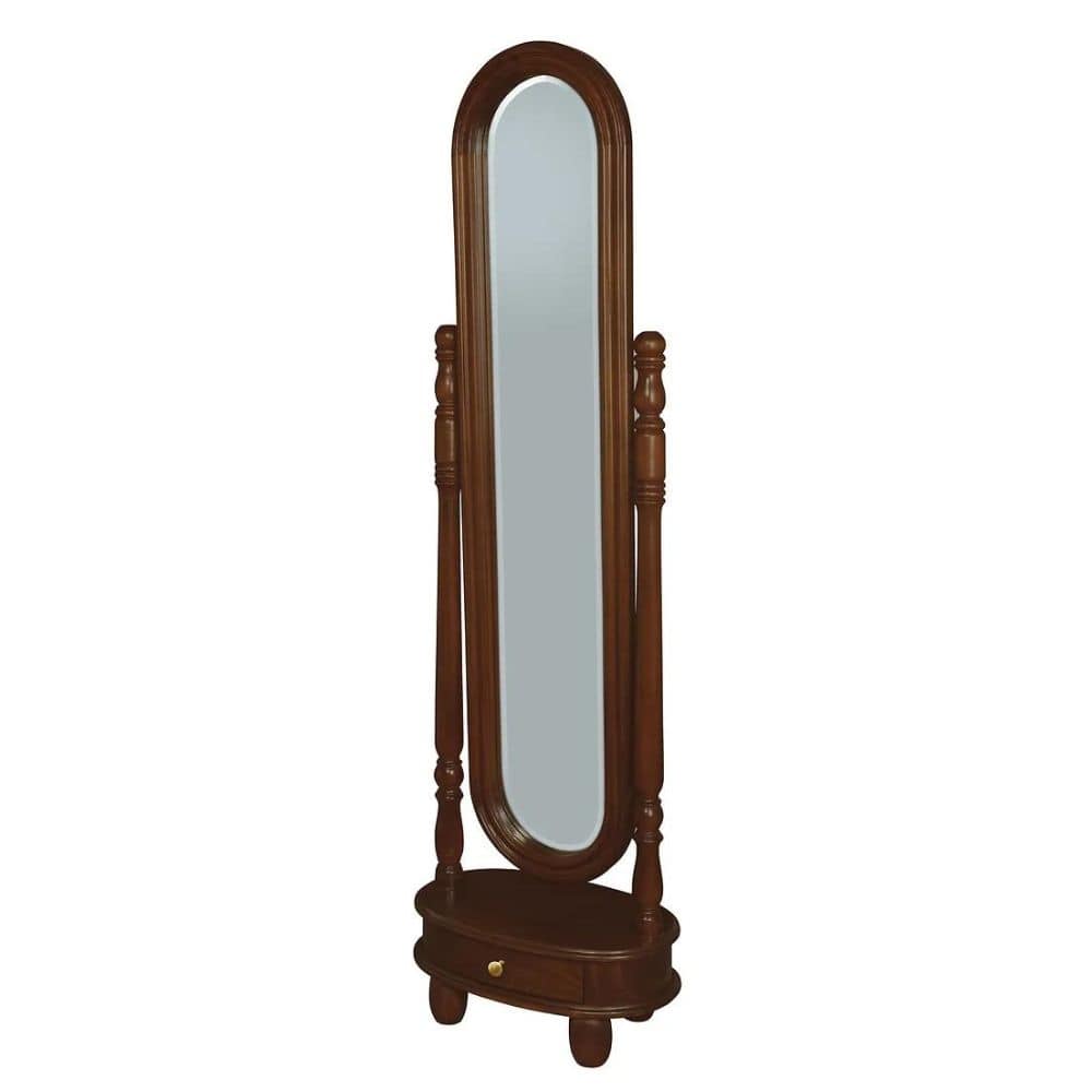 Esther Oval Mirror with Drawer and Stand - Mahogany