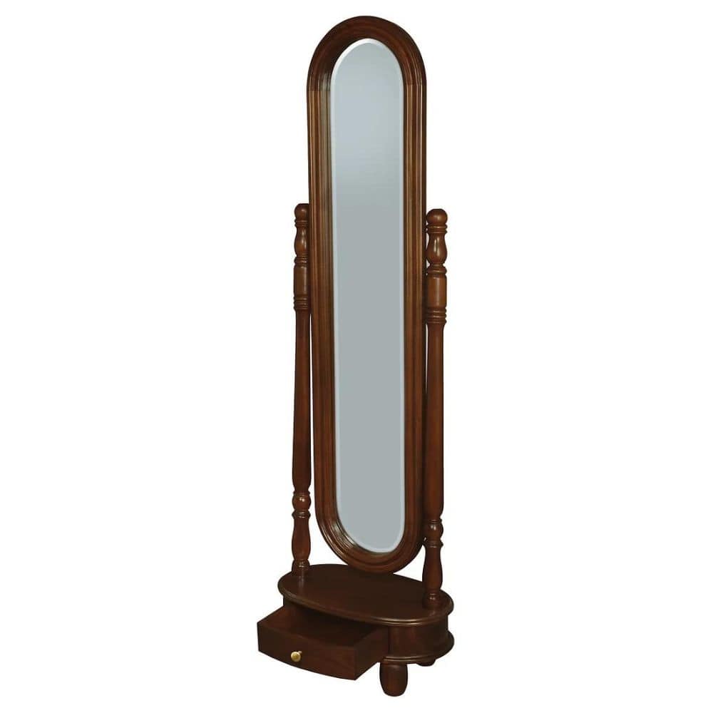 Esther Oval Mirror with Drawer and Stand - Mahogany