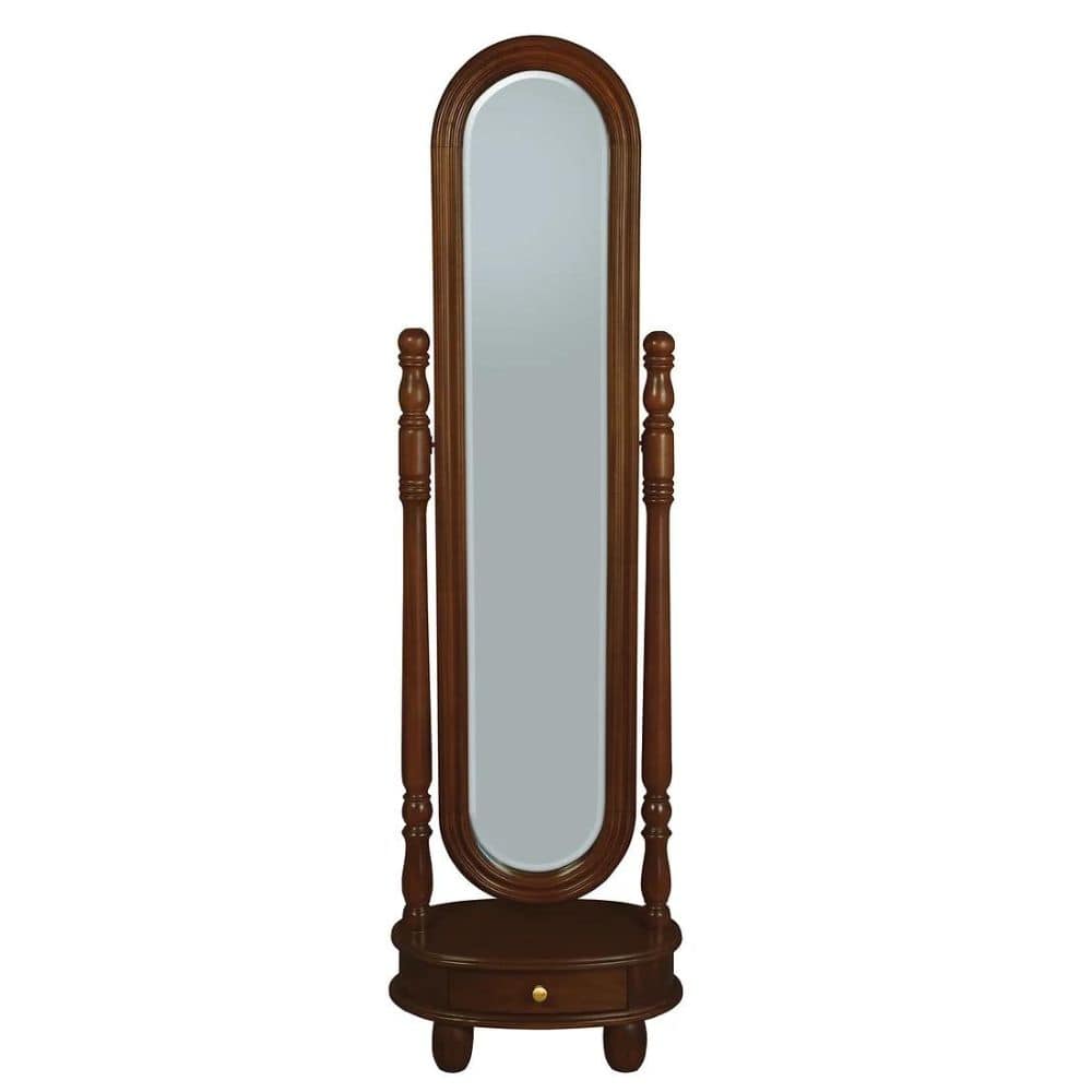 Esther Oval Mirror with Drawer and Stand - Mahogany