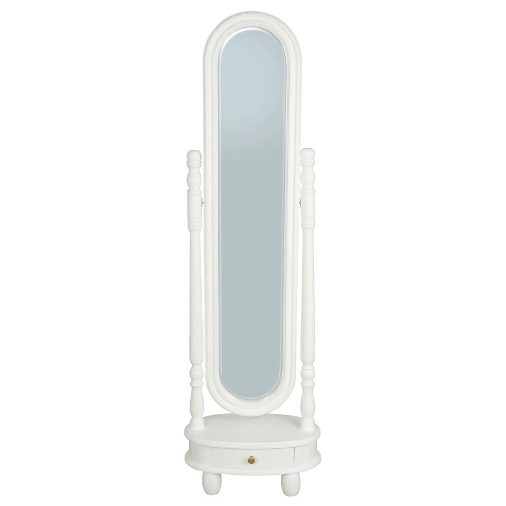 Esther Oval Mirror with Drawer and Stand - White