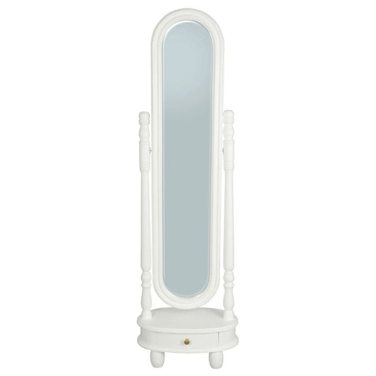 Esther Oval Mirror with Drawer and Stand - White