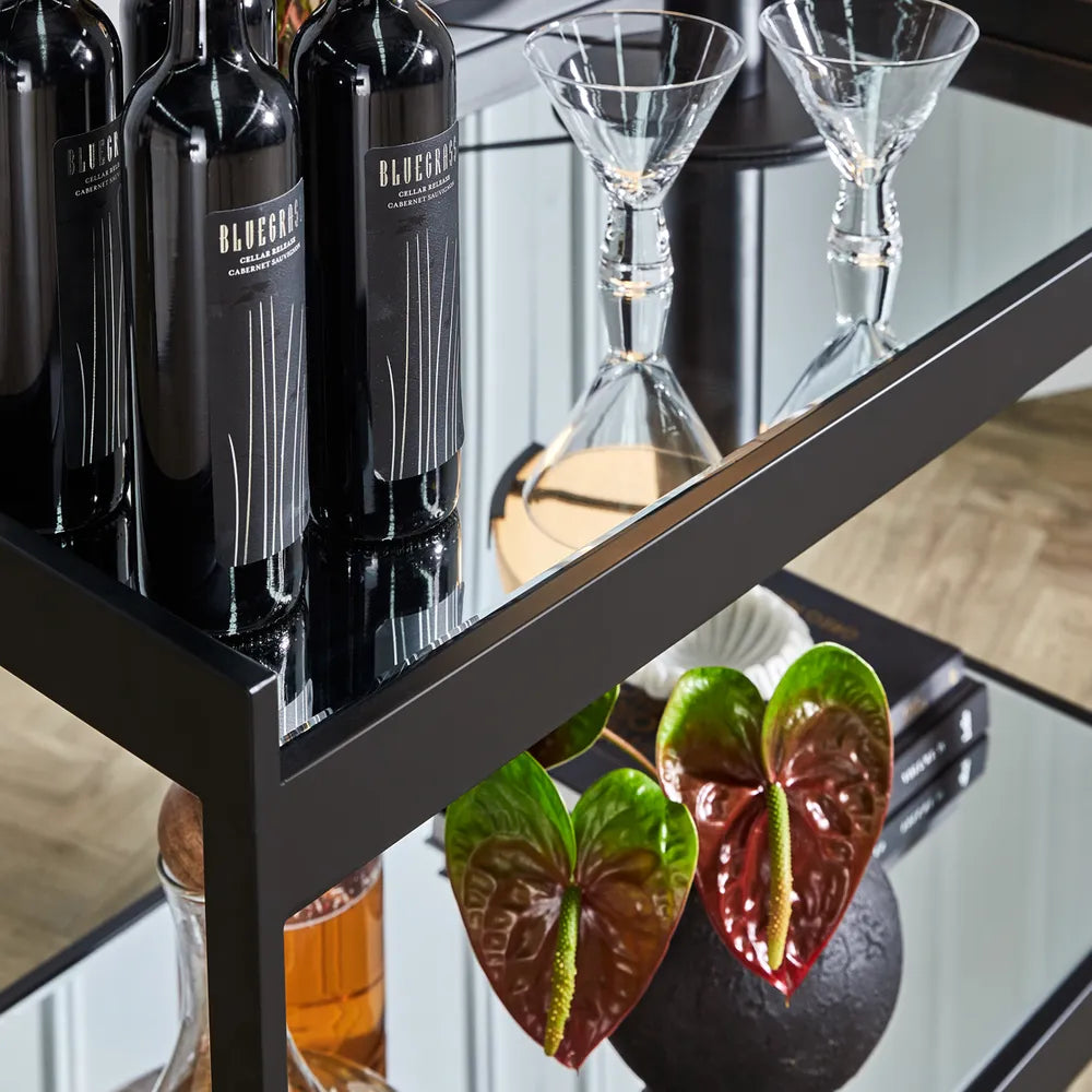 Fenton Mirrored Bar Cart - Black