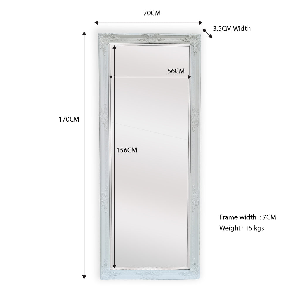 French Provincial White Ornate Full Length Mirror