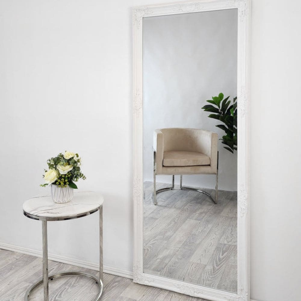 French Provincial White Ornate Full Length Mirror