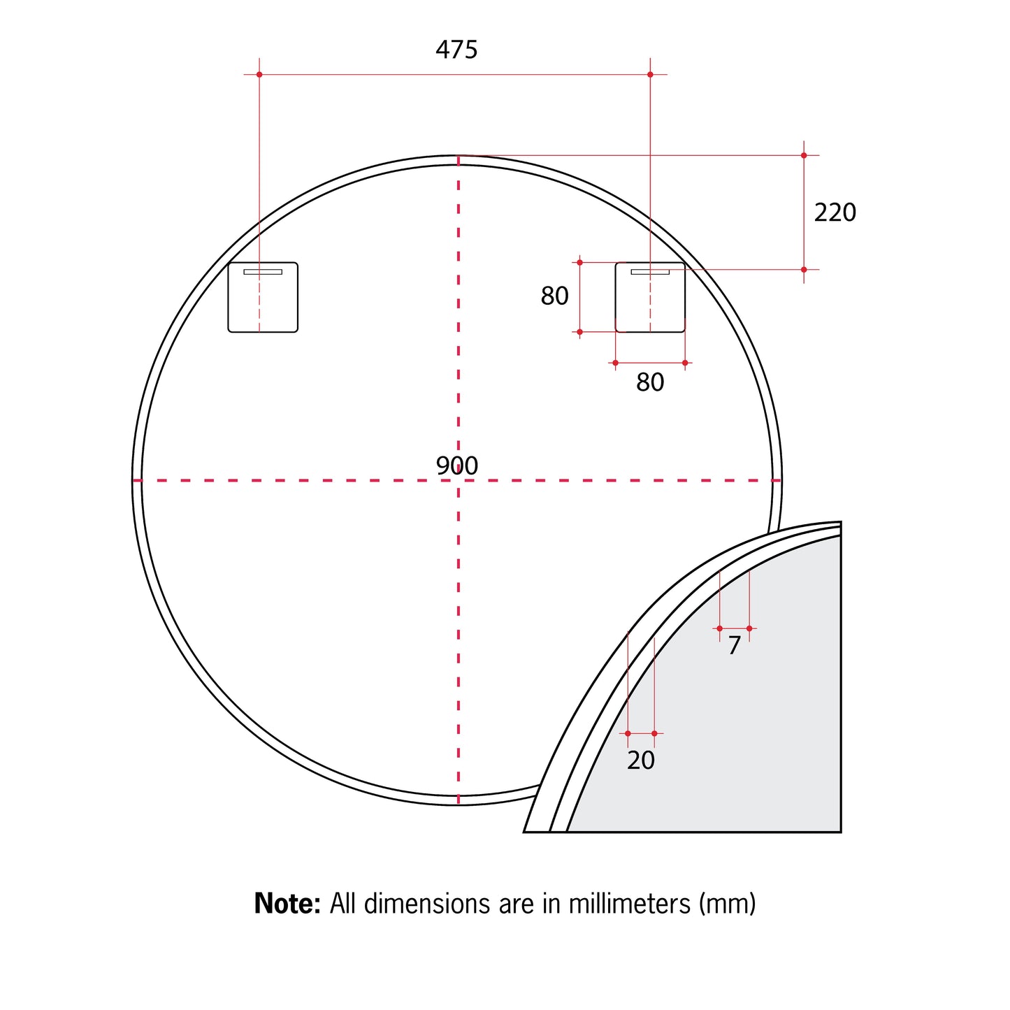 Georgia Round Black Framed Mirror