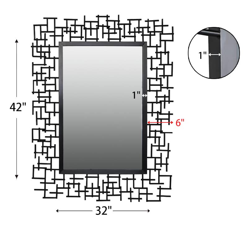 Glada Black Iron Frame Rectangular Mirror