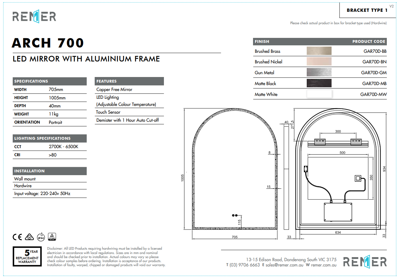 Remer Great Arch LED Mirror