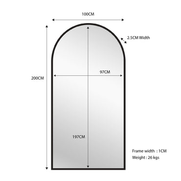 Harley Large Black Arched Full Length Mirror