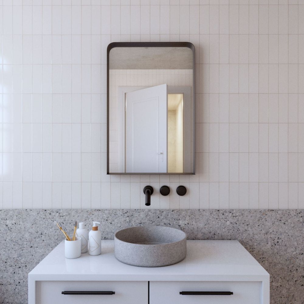 Helsinki Matt Black Bathroom Mirror with Shelf