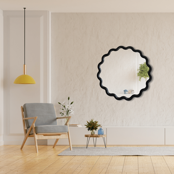 Ilyrana Black Wavy Round Wall Mirror
