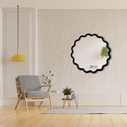 Ilyrana Black Wavy Round Wall Mirror