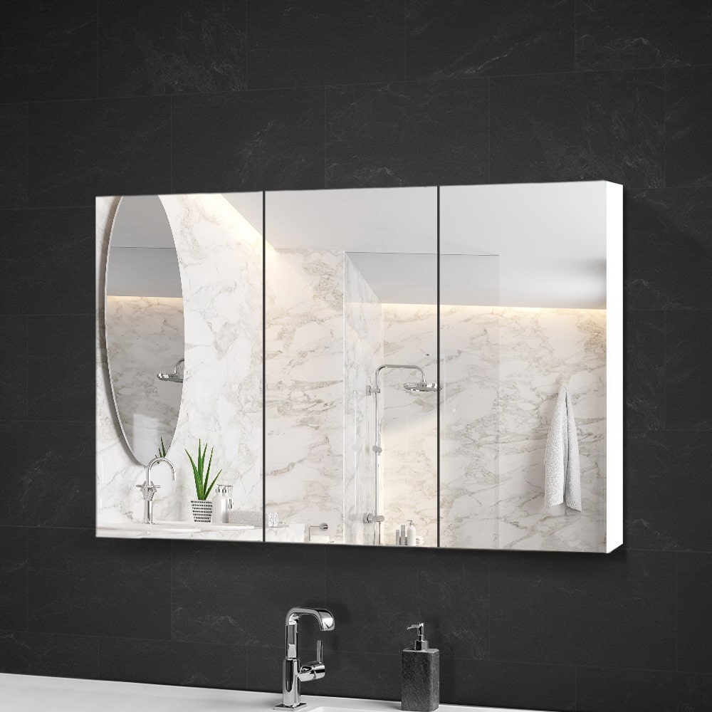 Jude 3 Door White Bathroom Mirror Cabinet