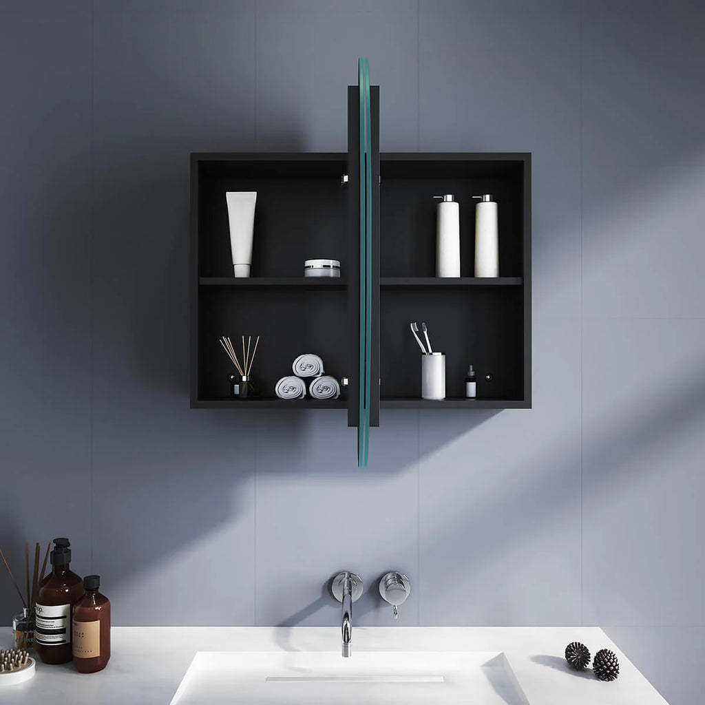 Kamille Black Oval Bathroom Mirror Cabinet