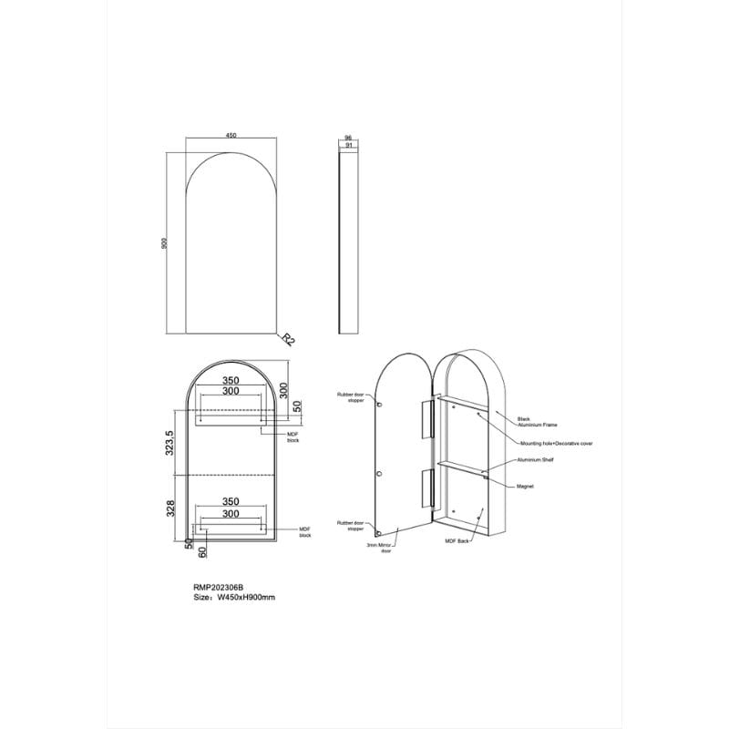 Luca Arch Black Shaving Cabinet