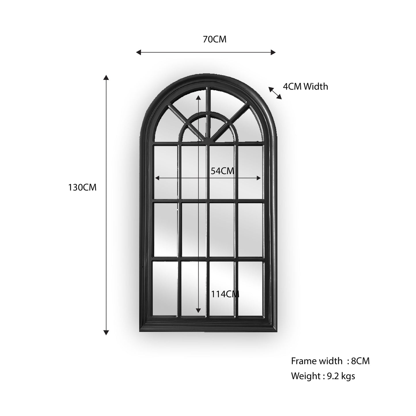 Lucette Black Arch Panel Floor Mirror