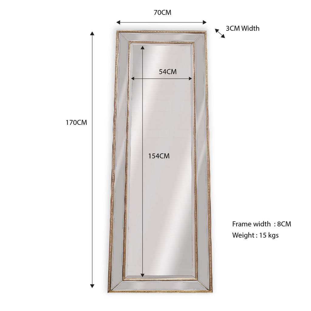 Noelle Slim Gold Beaded Full Length Mirror