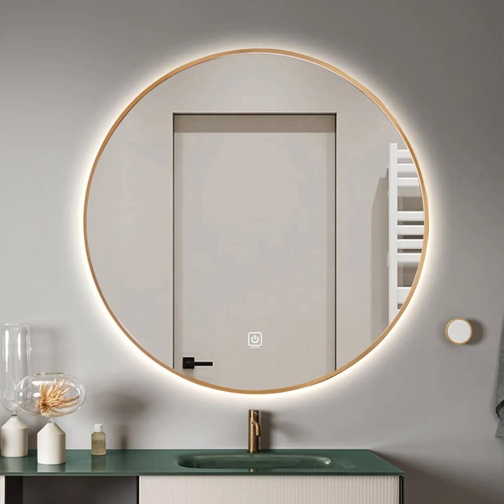 Orestes Gold Framed Round LED Mirror