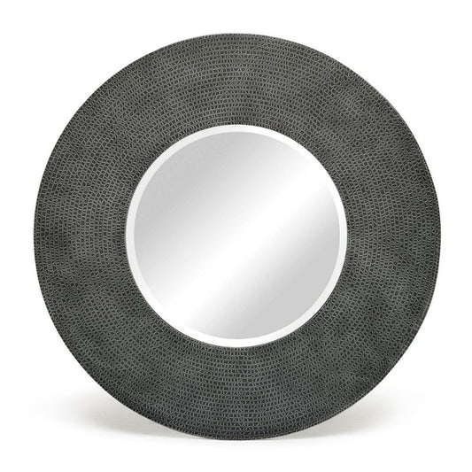 Pollana Round Croc Pattern Mirror - Black and Silver