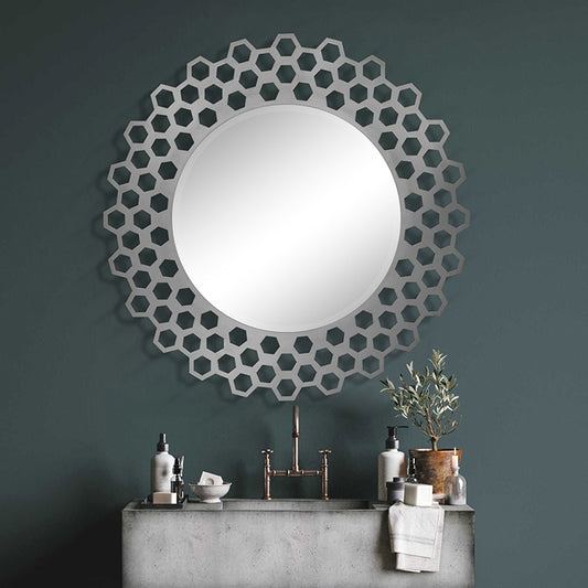 Rakella Silver Frame Round Decor Mirror