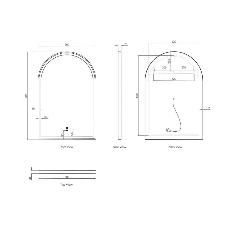 Rhodes Black Arched LED Mirror