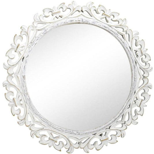 Layla Round White Carved Wall Mirror