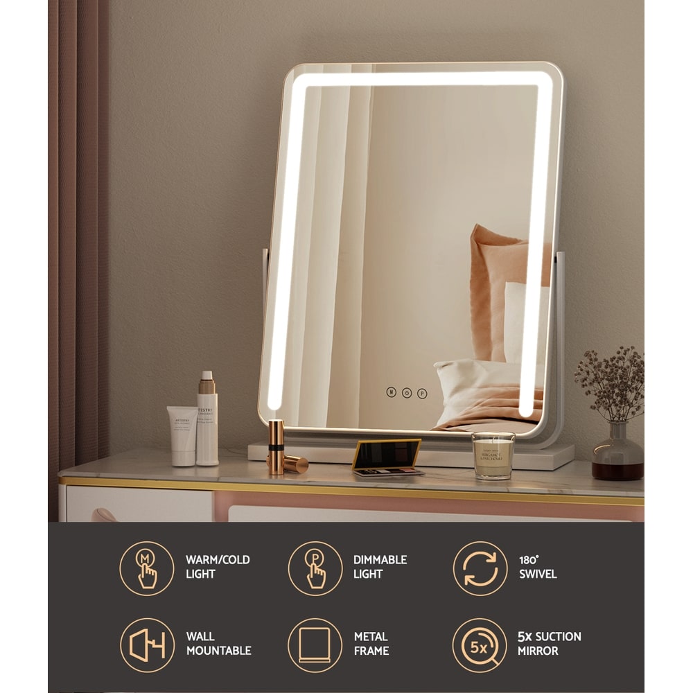 Rotating LED Strip Tabletop Makeup Mirror