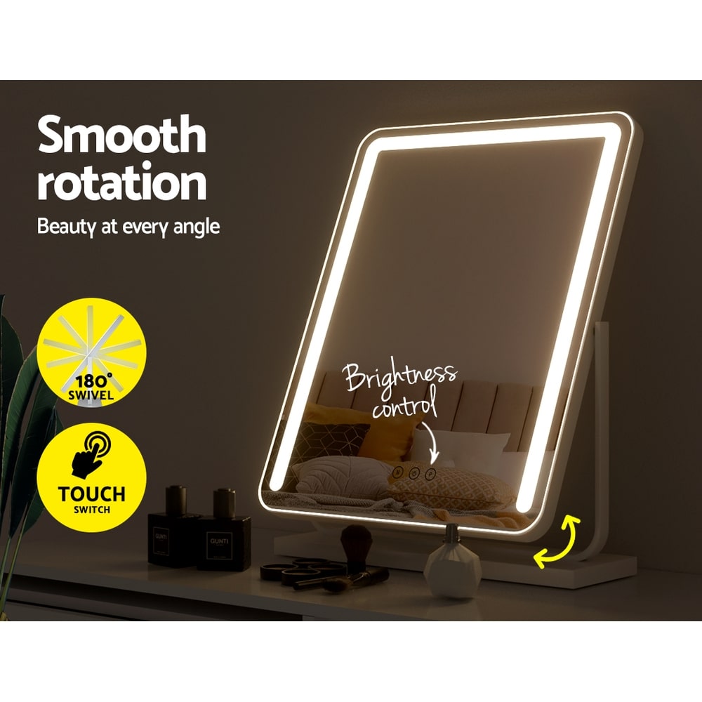 Rotating LED Strip Tabletop Makeup Mirror