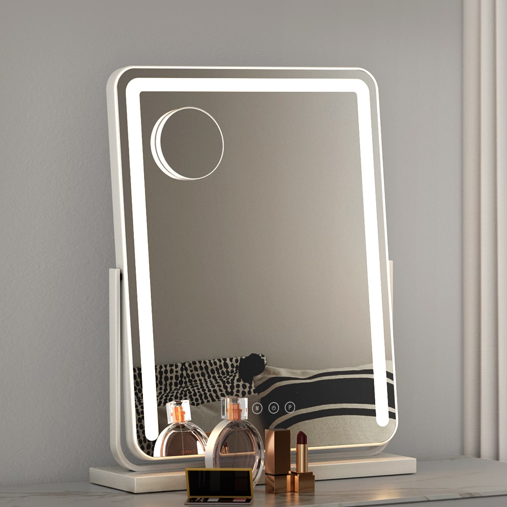 Rotating LED Strip Tabletop Makeup Mirror