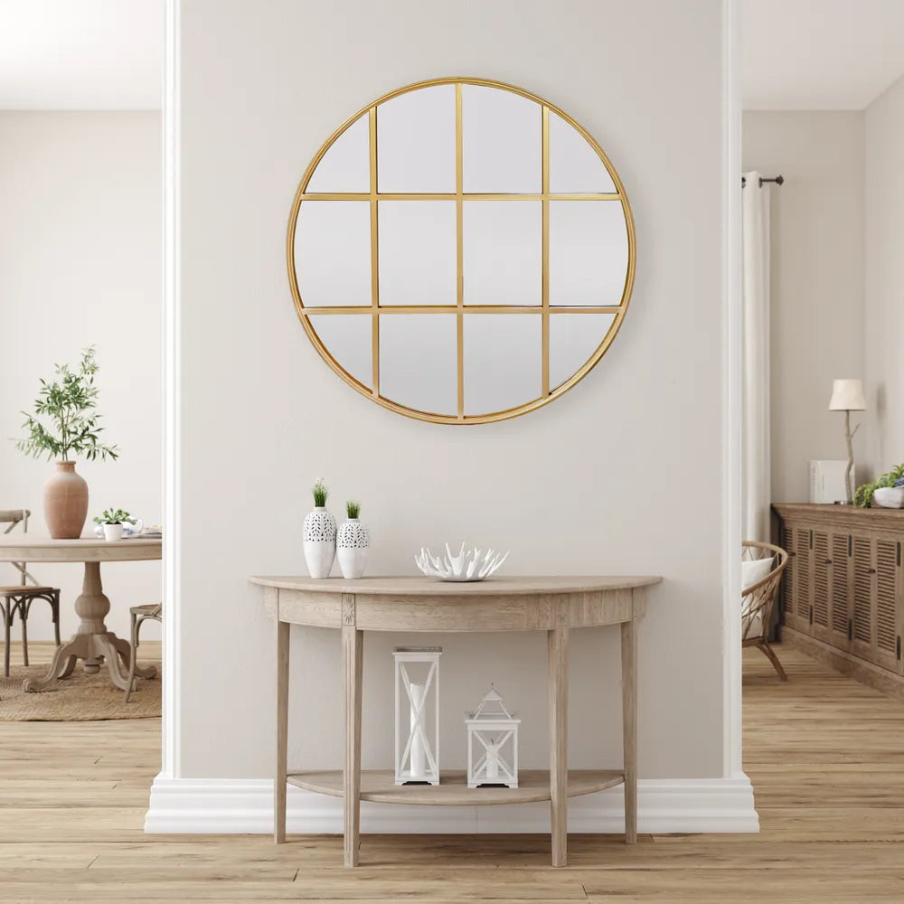 Rozala Gold Round Panel Wall Mirror