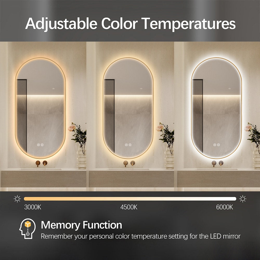 Samael Gold Framed Oval LED Mirror