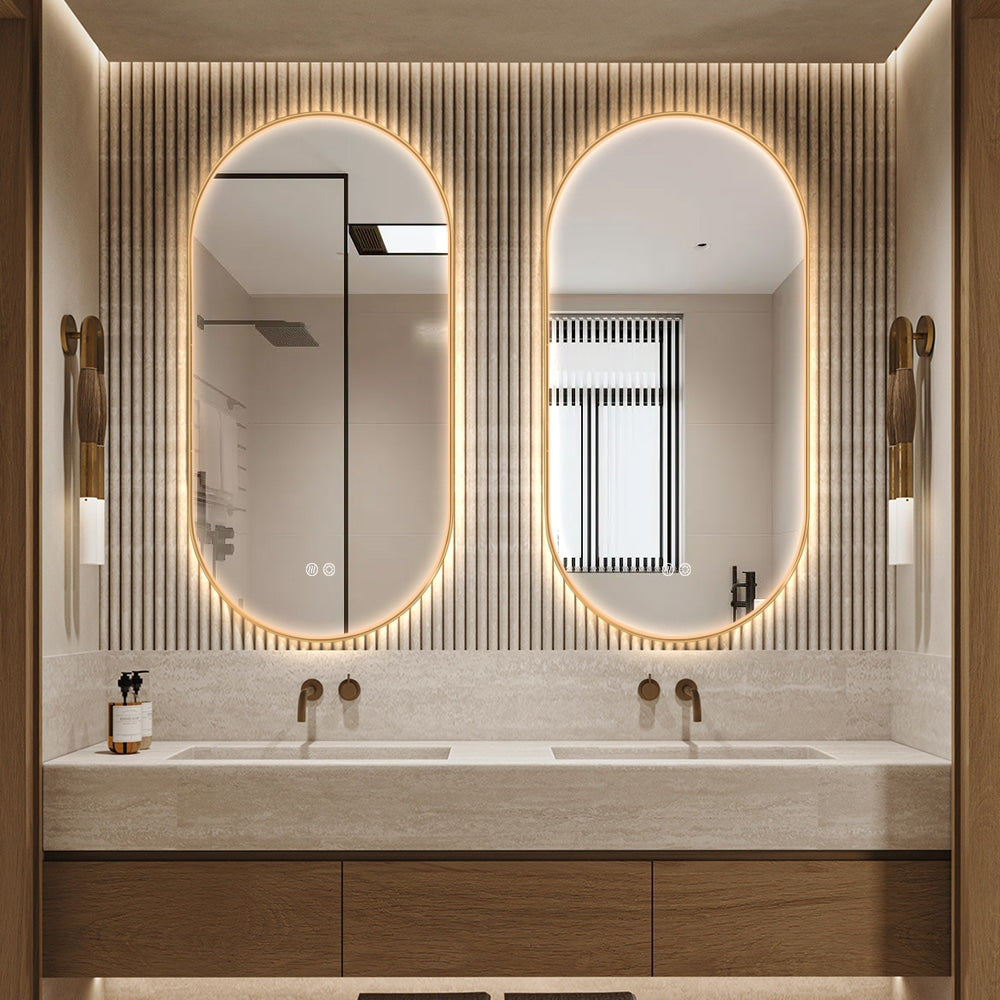 Samael Gold Framed Oval LED Mirror