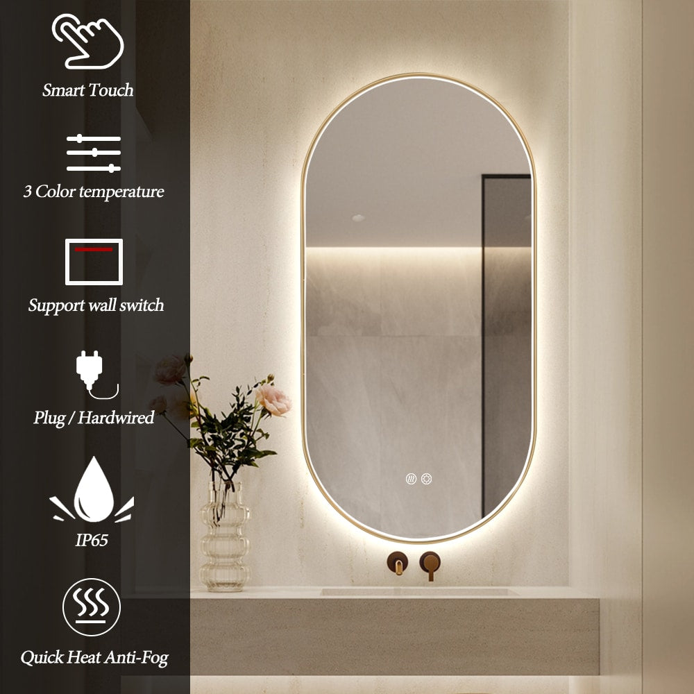 Samael Gold Framed Oval LED Mirror