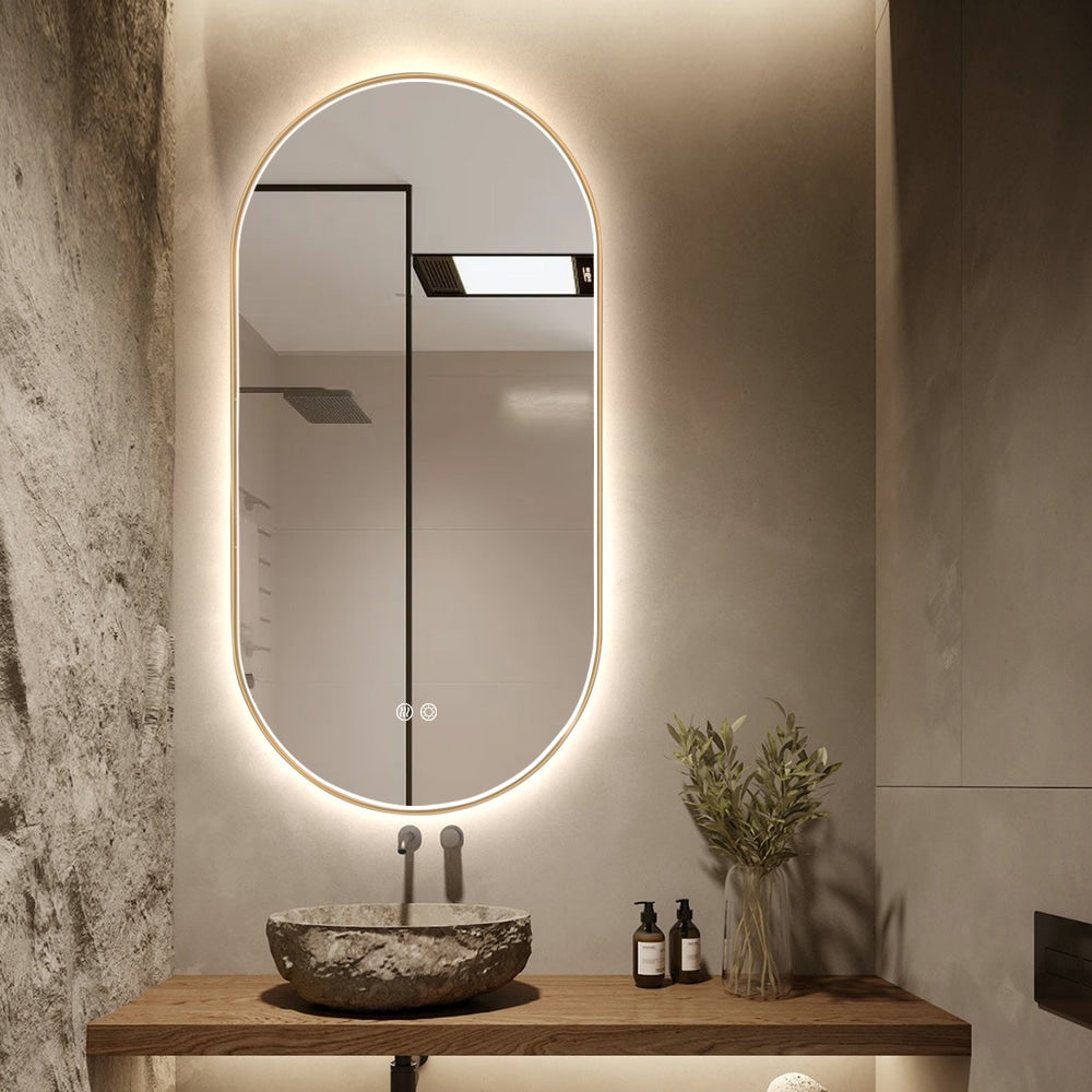 Samael Gold Framed Oval LED Mirror